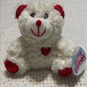 Fuzzy Friends White Teddy Bear with Red Heart